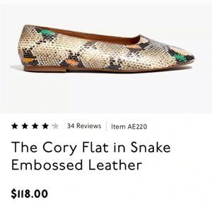 MADEWELL The Cory Flat in Snake Embossed Leather women size 9
